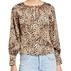 Rebecca Taylor Lynx Print Long Sleee 100% Silk Blouse , sz : 12